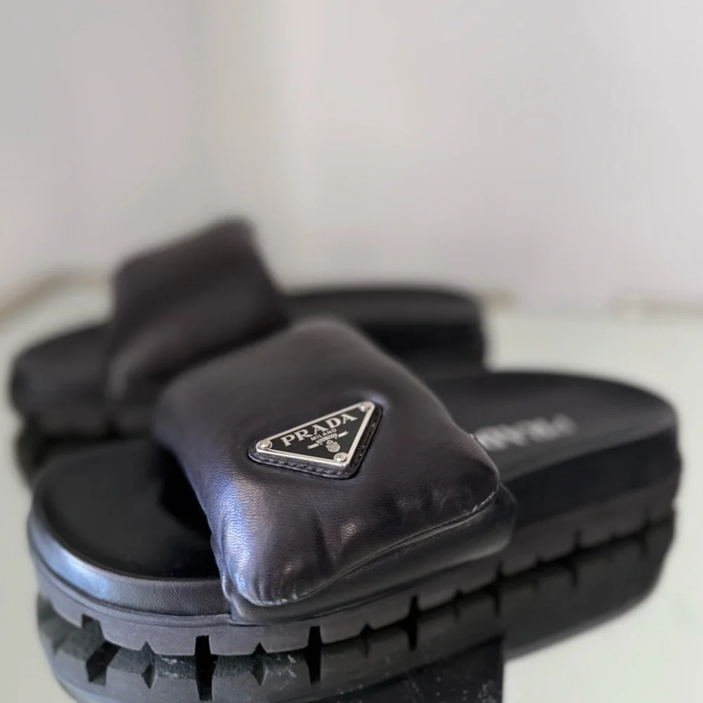 EUC Prada Soft Padded Nappa Leather Slides $1,020 36.5 - Picture 9 of 14
